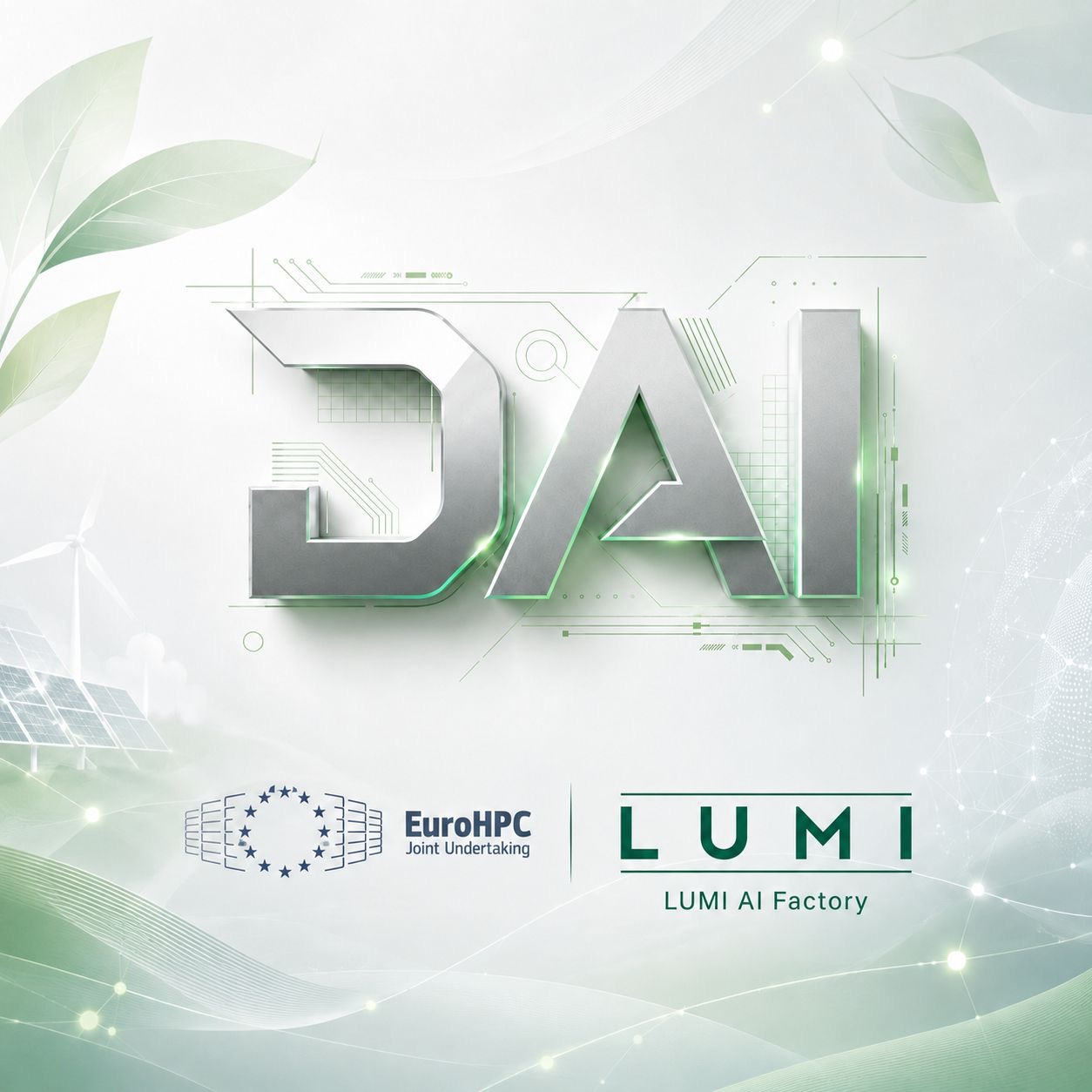 Logotip DAI ob logotipih EuroHPC Joint Undertaking in LUMI AI Factory