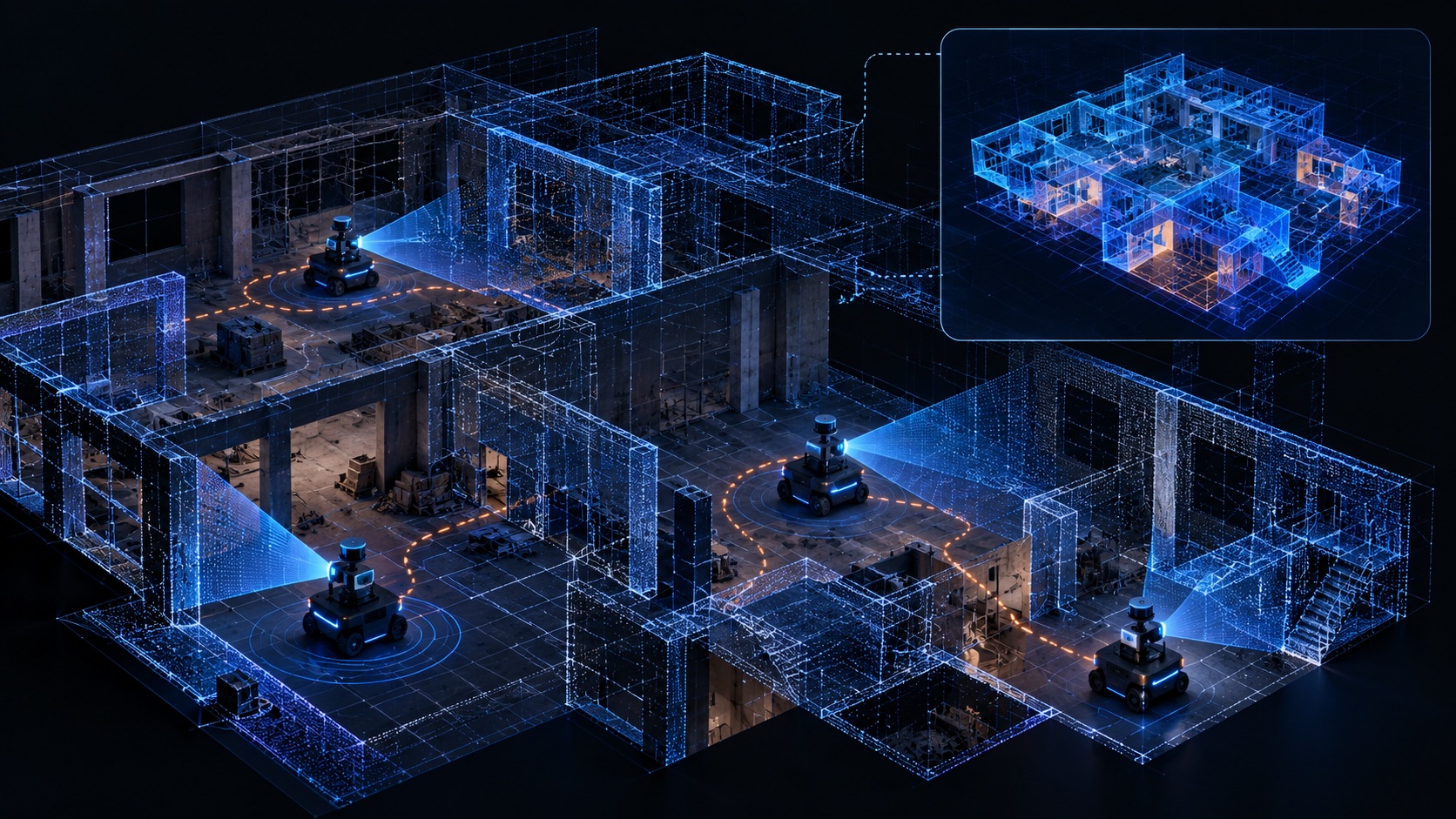 Robots scanning a building and sharing a digital twin of the space